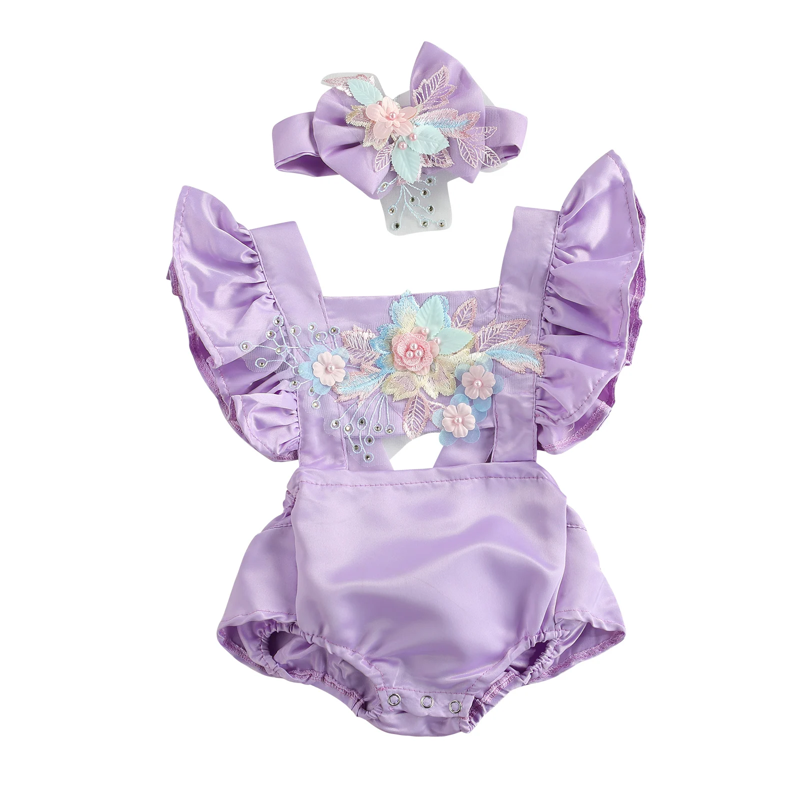 Toddler Baby Girls Embroidery Rompers Cute Ruffles Fly Sleeve - Main Image