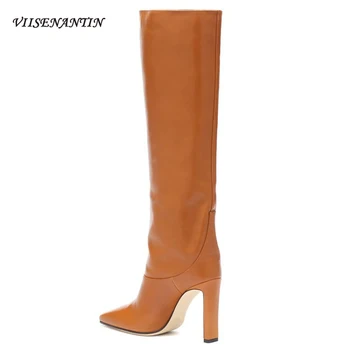 

Pure Color Square Toe Heterosexual Heel Boots High Heel Fashion Boots Sleeve Boots Thick Heel High Heels Women Boots