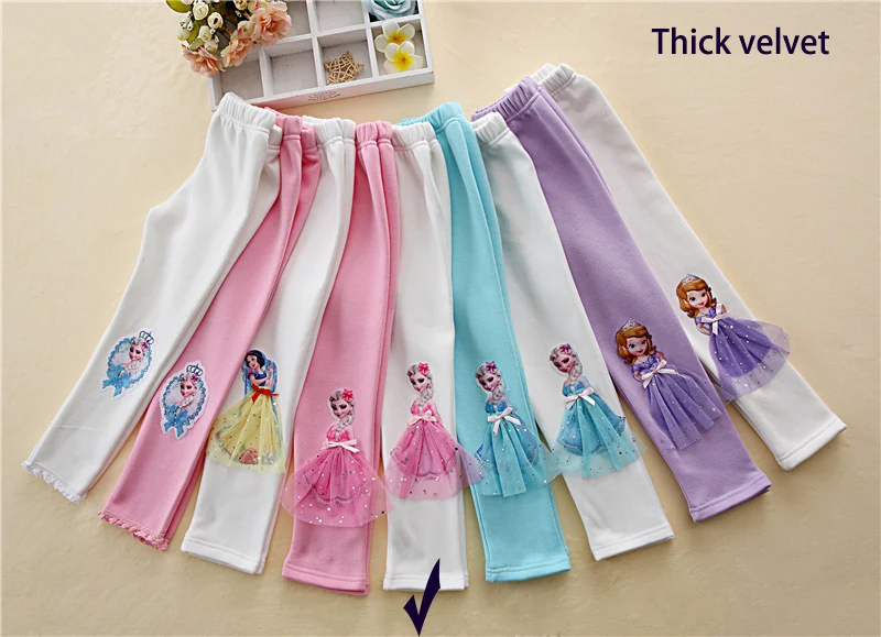 thick white-pink els Зимние леггинсы для девочек и осень, с рисунком из мультфильма, Осенние леггинсы для девочек теплые хлопковые модная сужающаяся к талии для защиты от обледенения Эльза брюки с изображением Анны B427 - Цвет: thick white-pink els