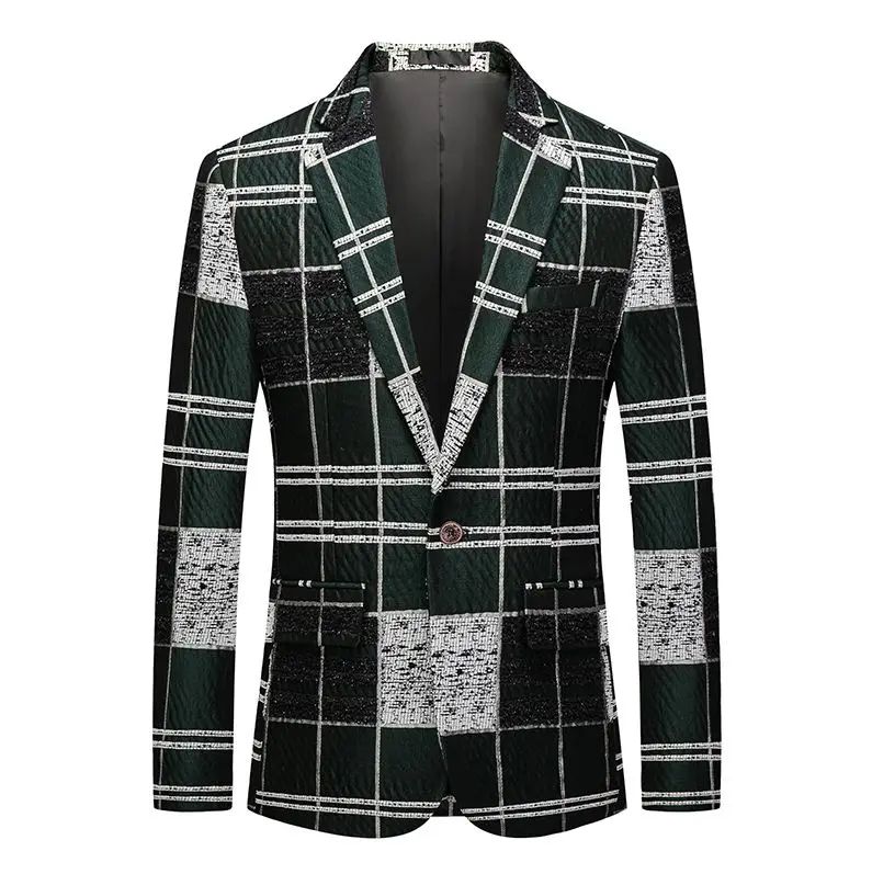 Зеленый MOGU осень модный мужской блейзер хлопок клетчатая куртка Slim Fit мужской классический умный Повседневный блейзер для мужчин плюс размер 5XL - Цвет: Зеленый