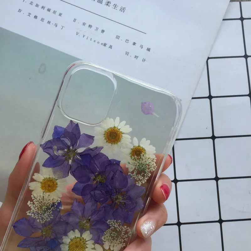 Tfshining настоящий прессованный высушенный чехол с цветами для iphone 11 11pro max X XR Xs max 6 6s 7 8 plus, прозрачный чехол, блестящий девчачий чехол