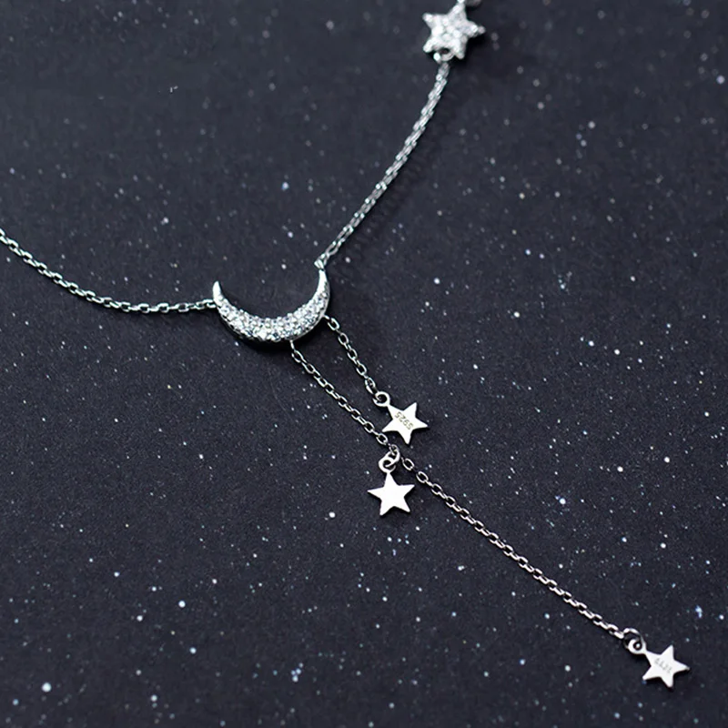 trustdavis real sterling silver sweet ins star moon pendão pingente clavícula gargantilha colar para as mulheres jóias