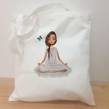 Многоразовая сумка для покупок, модная женская Холщовая Сумка-тоут, сумка для йоги, гриля с принтом, мультяшная сумка bolsa de compras, сумка для покупок, сумки на плечо