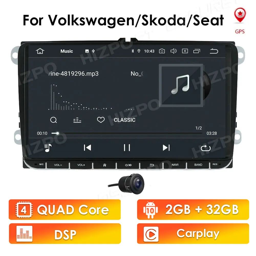 2 + 32 RDS Android 10 2Din для VW/Volkswagen/Golf/Polo/Tiguan/Passat/b7/b6/leon/Skoda/Octavia Автомагнитола GPS автомобильный мультимедийный плеер