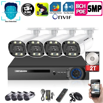 

8CH 5MP cctv cameras POE NVR Kit CCTV Security System Two Way Audio AI IP Camera Outdoor P2P Video Surveillance kit