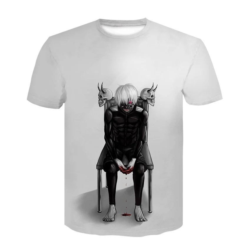 Мужская футболка с короткими рукавами черная большого размера 3D принтом Tokyo Ghoul