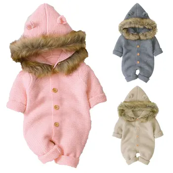

Winter Warm Newborn Infant Baby Boy Girl Comfy Knitted Cartoon Ears Hooded Romper Jumpsuit Outfits Clothes Long Sleeve One Piece