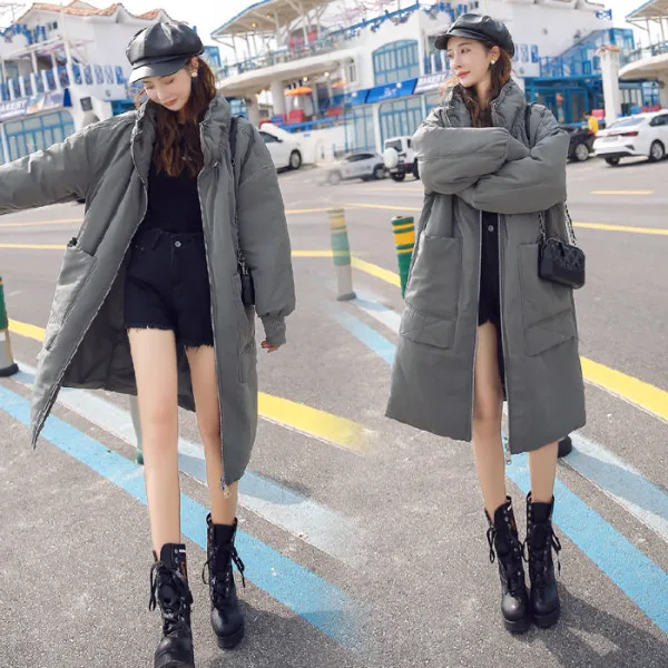 

Photo Shoot South Korea Dongdaemun Autumn New Style down Jacket Cotton-padded Clothes Women's Loose-Fit over-the-Knee Stand Coll