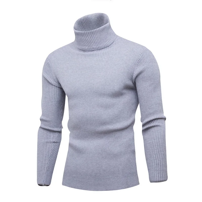 WENYUJH 2019 New High Quality Turtleneck Sweater Men Fashion Solid Knitted Sweaters Casual Slim Pullover Male Double Collar Tops