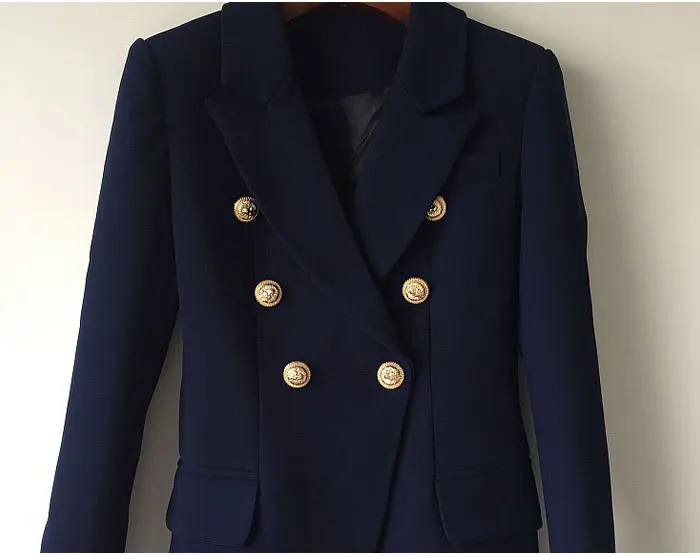 High Quality New Fashion Designer Blazer Jacket Women's Double Breasted Metal Lion Buttons Blazer Outer Size S-XXXL