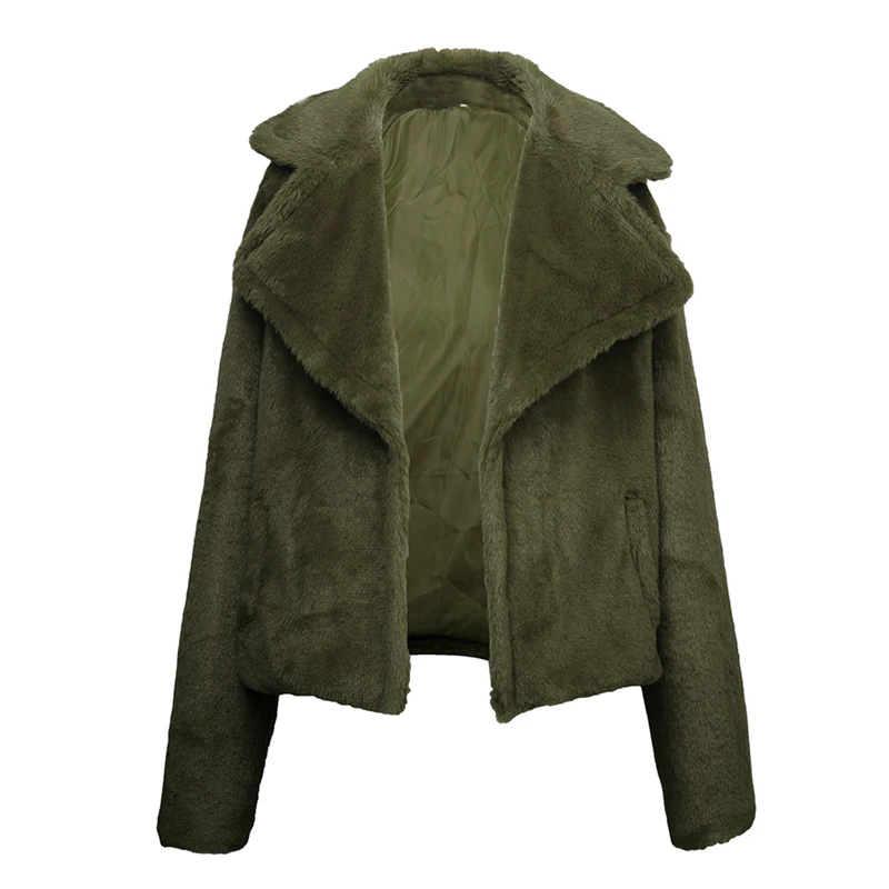 L19OW1052-3 Misswim винтажная куртка из искусственного меха, пальто для женщин, однотонное пальто с отложным воротником, зимняя элегантная лохматая куртка, Женская Повседневная Верхняя одежда, пальто - Цвет: L19OW1052-3