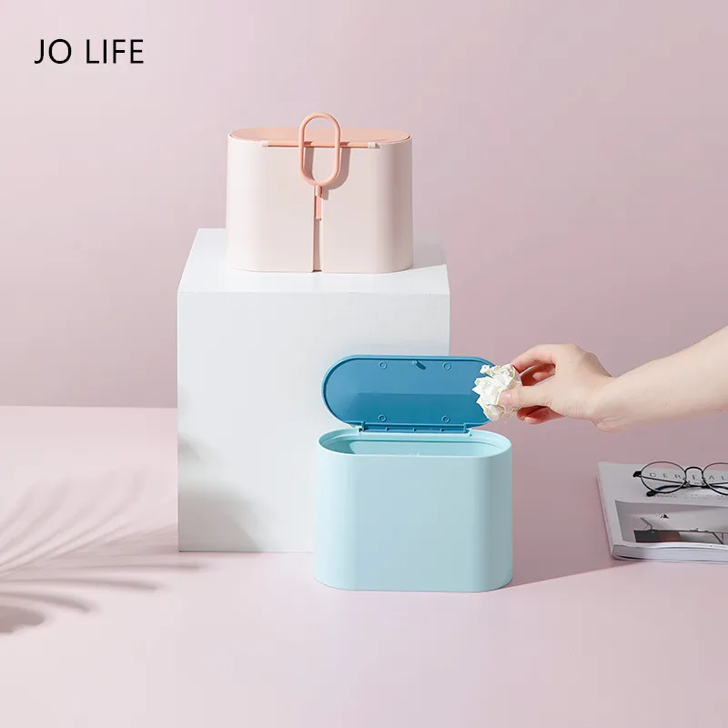 

JO LIFE Mini Desktop Multifunctional Trash Can Household Cleaning Tools Small Rubbish Garbage Can With Lid