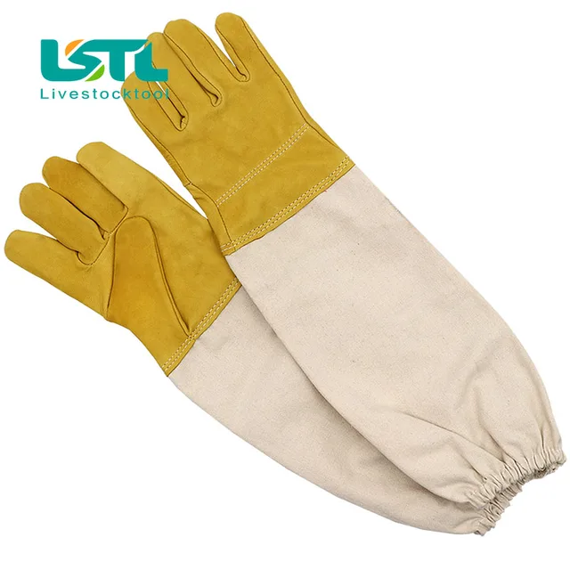 1 Pár Méhészeti Kesztyű Védőhüvelyek Szellőztetett Professzionális Juhbőr -Vászon Méhek Antikultúra