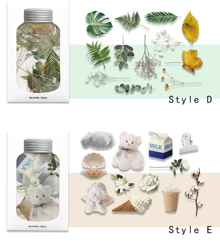 Mr.paper 6 Designs 12 Pcs/bag Bottled Flowers Series Plant Style Butterfly Flower Hand Account Material DIY Decoration Stickers