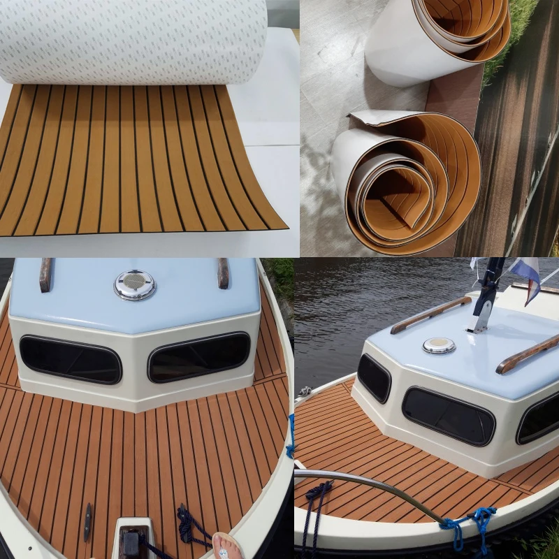

Self-Adhesive 600x2400x5mm Foam Teak Decking EVA Foam Marine Flooring Faux Boat Decking Sheet Accessories Marine Brown Black