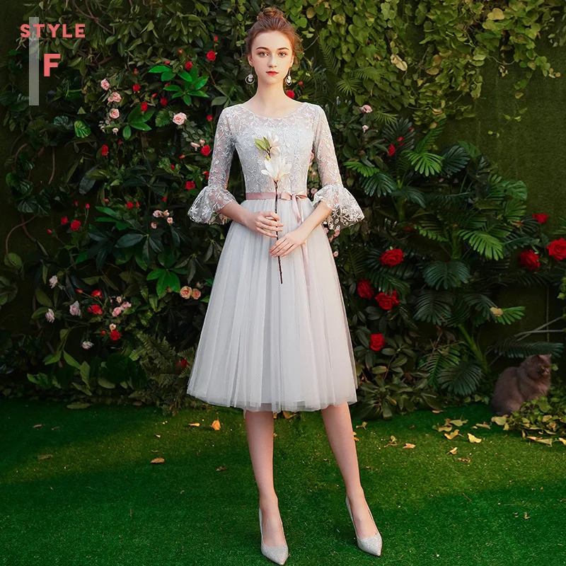 Современное кружевное Qi Pao женское китайское вечернее платье Cheongsam серое платье подружки невесты винтажное длинное платье Qipao Промотирование оригинальное - Цвет: Gray medium length F