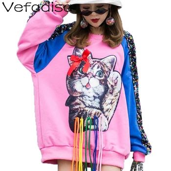 

Vefadisa Women Pullovers Sweater 2020 Autumn Winter Women Tassel Sequins Cartoon Printed Sweater Female Knitted Sweater LHX202