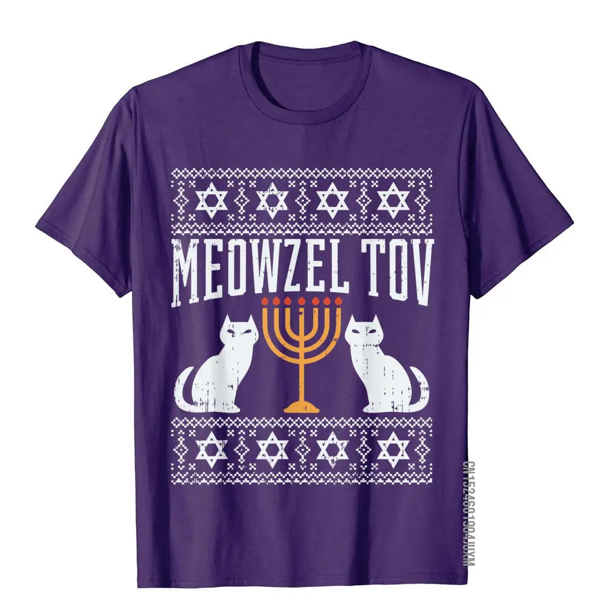 Meowzel Tov Chanukah Jewish Cat Owner Ugly Hanukkah Gift T-Shirt__97A1348purple
