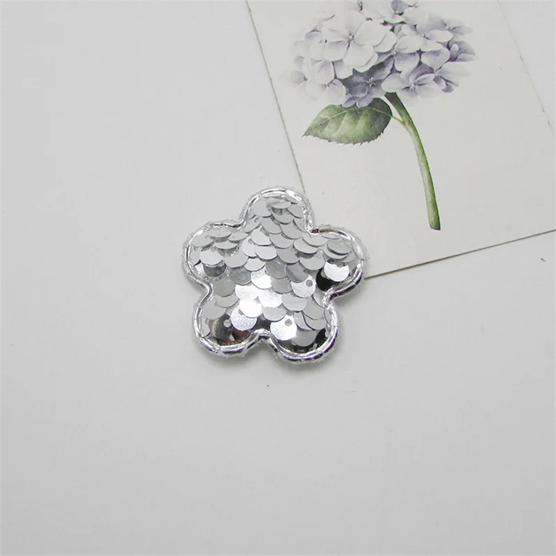 Silver flowers 10-70 шт. блестящая Звезда/Сердце/цветы с мягкими аппликациями DIY аксессуары для рукоделия шпильки аксессуары материал головные уборы украшения - Цвет: Silver flowers