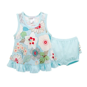 

Honeyzone 2Pcs/Set Baby Girl Summer Clothes Baby Kleding Blue Flora Print Ropa De Bebe Varon Infant Sleeveless Tops Bebe Fille