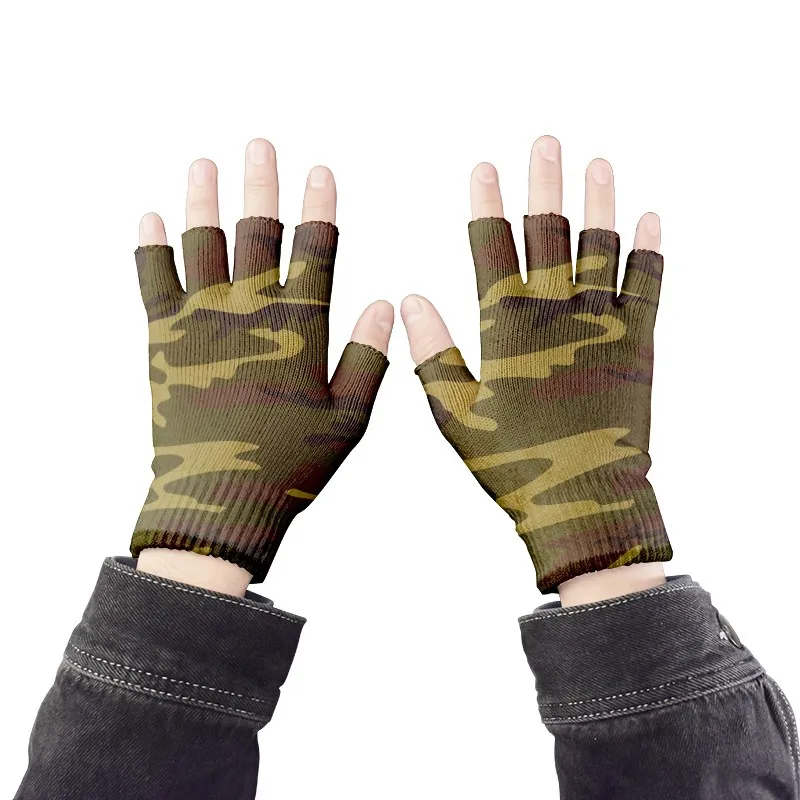 driver gloves Printing Army Green Camouflage Knitted Fingerless Gloves Cool Autumn Spring Ridding Fishing Work Gloves Adult Tactical Gloves wool gloves mens