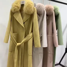 IHOBBY Новое поступление шерсть женский большой Лисий меховой воротник зимнее пальто мода большой карман шерстяной пояс пальто