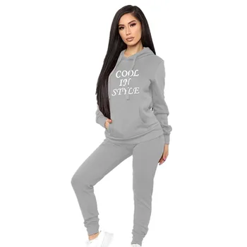 

2019 Autumn Winter New Large Size Sports Suit Female Letter Printing Sweatshirt Casual Trousers Two-piece Tracksuit Women Sets