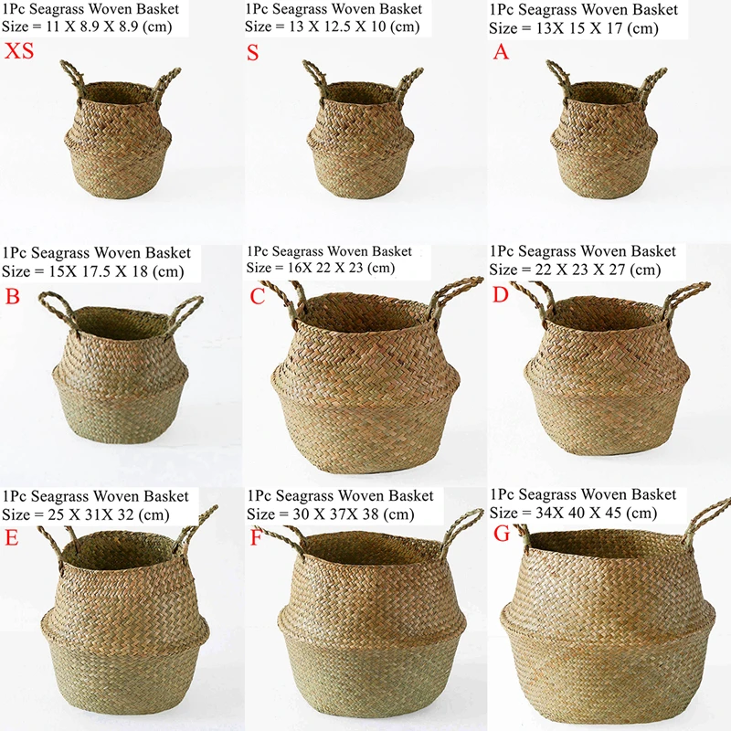 Zerolife Seaweed Wicker Basket Rattan Hanging Flower Pot Dirty Clothes Basket Storage Basket Cesta Mimbre Basket Picnic Basket 6