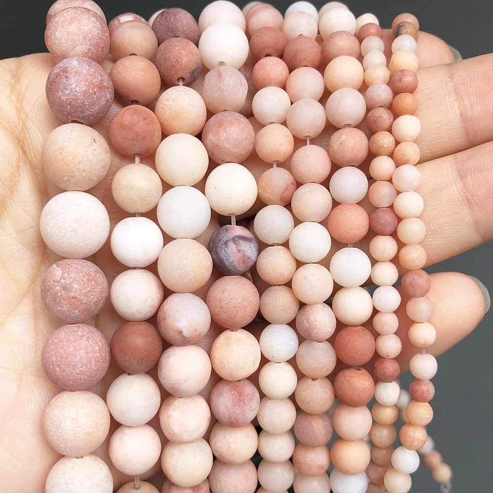 Natural Matte Pink Aventurine Stone Round Loose Spacer Beads