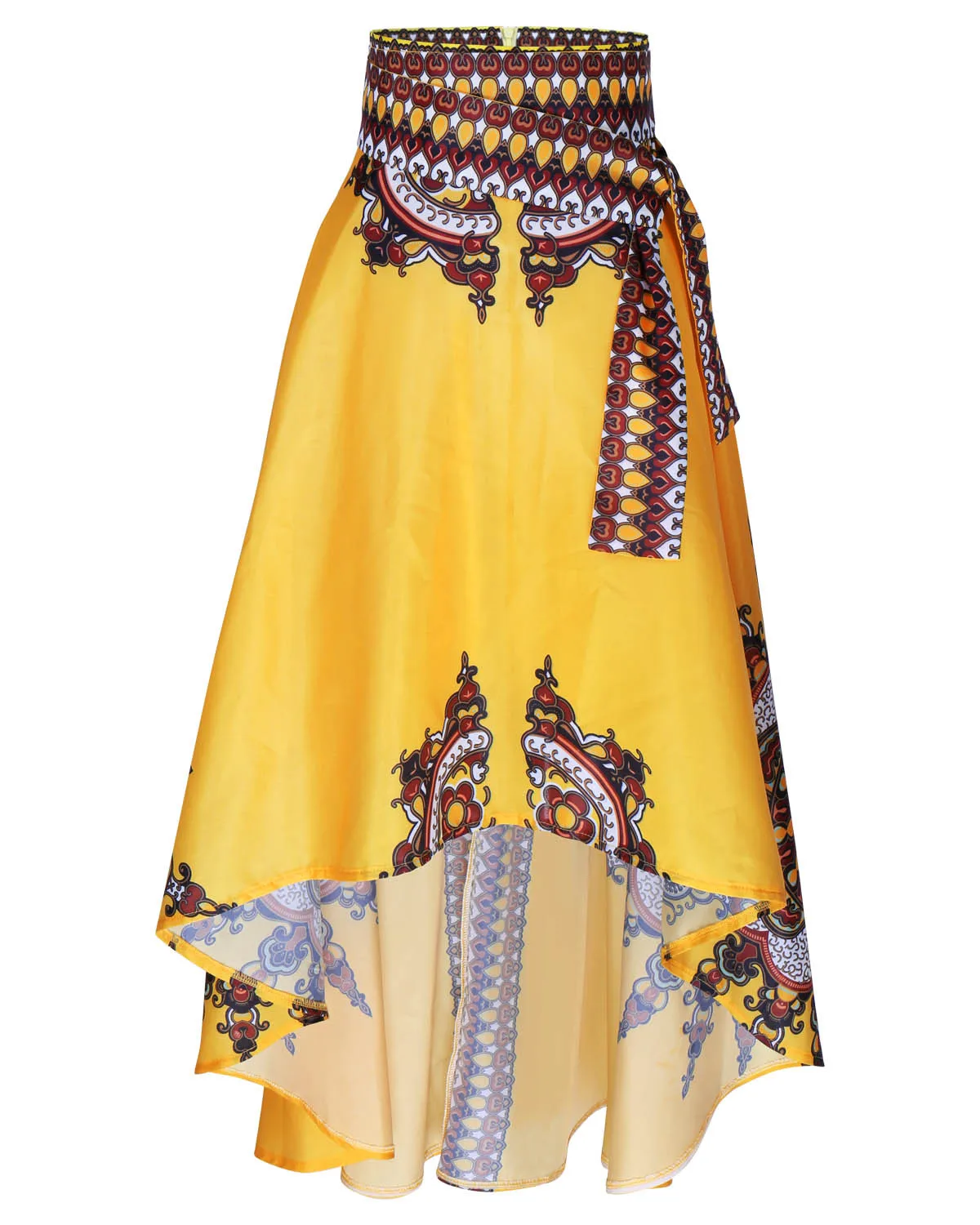 

Asymmetrical Print Vintage A Line Skirt Wedding Red Skirt High Waist Indie Folk Yellow Skirt jupe longue