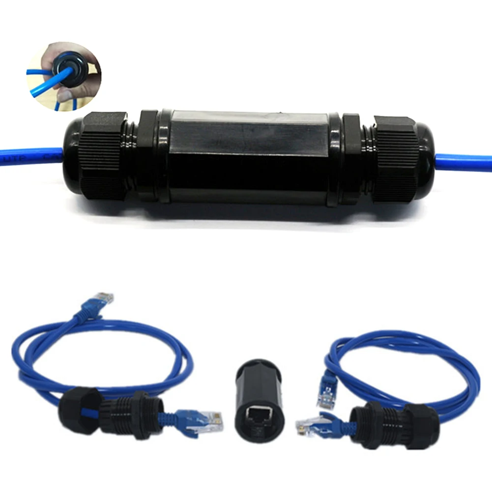 IP67 Пылезащитная муфта ABS RJ45 черный LAN адаптер сетевой кабель разъем двойной головкой Открытый водонепроницаемый простой в использовании Ethernet