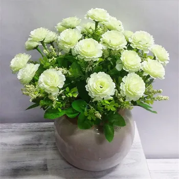 

10Pcs Fake Peony (5 stems/bunch) 12.99" Length Simulation Saussurea Involucrata for Home Wedding Decorative Artificial Flowers