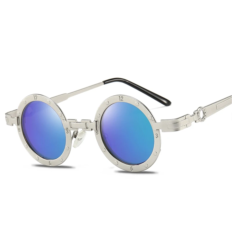 HBK,, готические, стимпанк, солнцезащитные очки для мужчин и женщин, круглая металлическая оправа, солнцезащитные очки, Ретро стиль, классический бренд, дизайнерские, затемненные очки - Цвет линз: C6 Silver Green