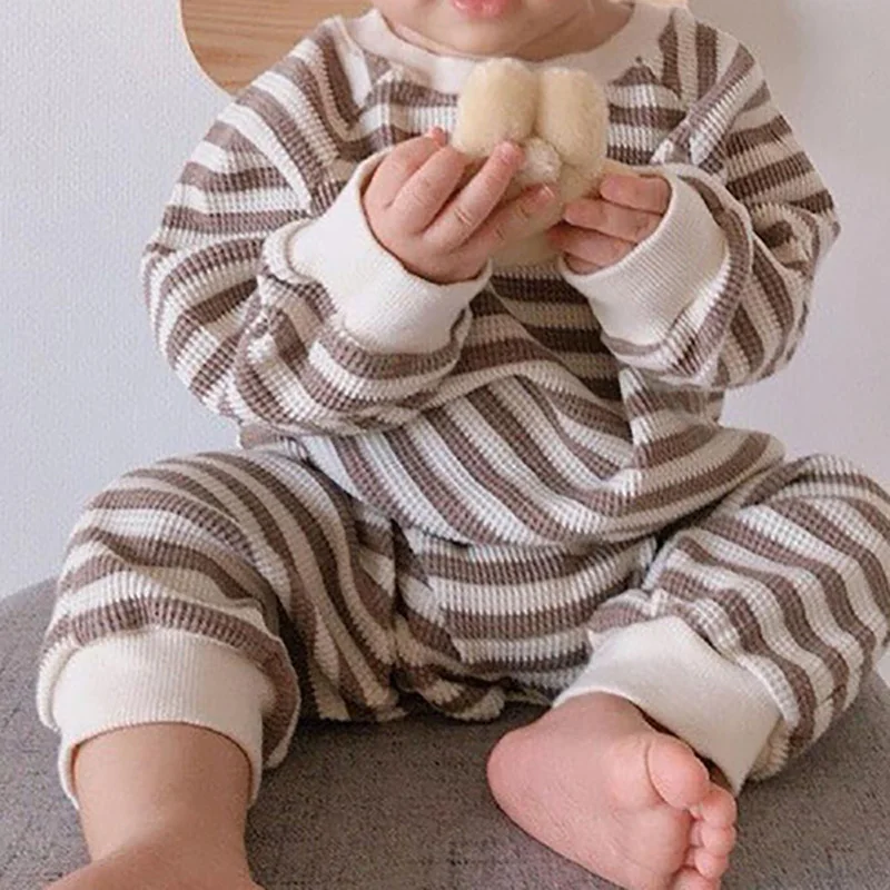 MILANCEL Baby Clothes Striped Rompers Waffle Girls JumpsuitRompers