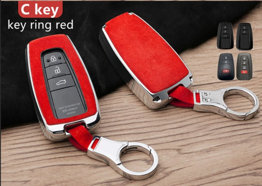 C key ring red Ткань замши автомобиля кожаного брелка для ключей держатель чехол для Toyota CHR C-HR Prado Camry Avalon Prius Corolla RAV4 LandCruiser 2/3/4 кнопки - Название цвета: C key ring red