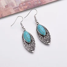

Turquoises Texture Stone Earrings Dangle Earring Retro Simple Hollowed Carved Ethnic Style Earrings Jewelry for Women