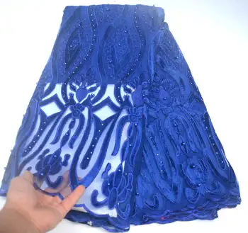 

Hot Sale Royal blue Lace Fabric For Party Dress Purple Velvet lace fabric 5 yards High Quality Fashion French Lace Fabric XDE02