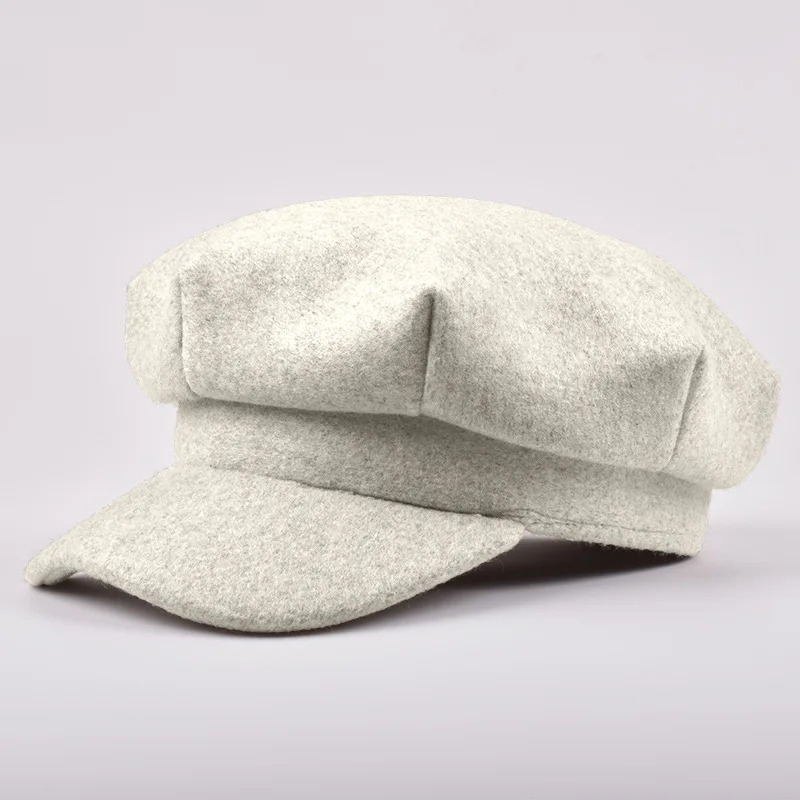Фибоначчи бренд качество полушерстяной берет осень зима Gorras плотная ткань Casquette восьмиугольная шляпа для мужчин и женщин Кепка - Цвет: Бежевый