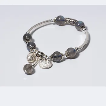 

S925 silver bracelet female retro ethnic style simple moonstone bracelet Thai silver temperament lotus hand jewelry