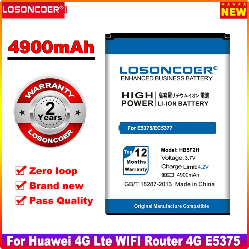 Аккумулятор LOSONCOER 4900 мА ч HB5F2H для Wi-Fi-маршрутизатора Huawei 4G Lte EC5377 E5373 E5330 E5336 |