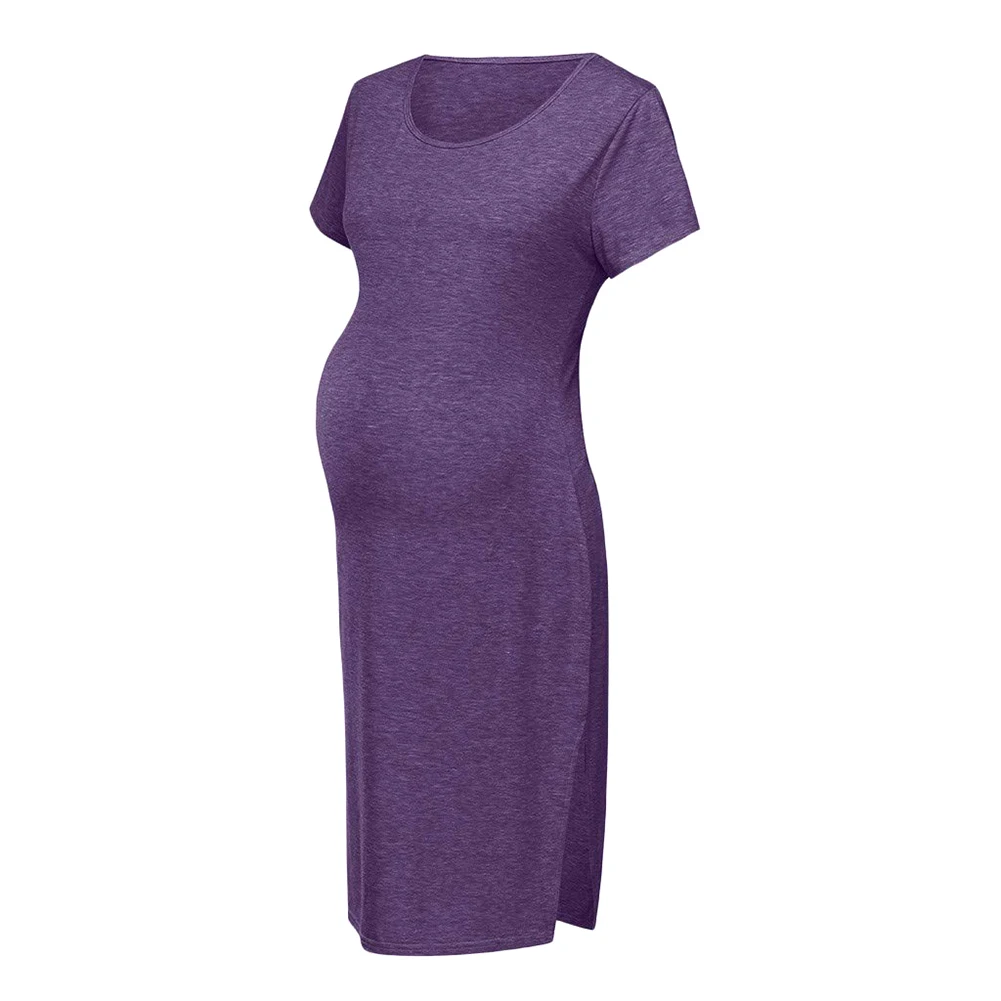 Women's Side Slit Maternity Clothes Bodycon Dress Mama Casual Short Sleeve Wrap Vestidos Womens Clothing Plus Size Robe