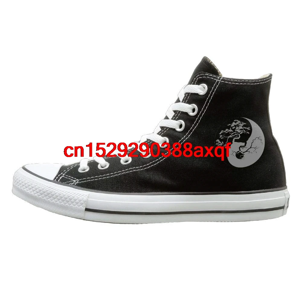 

Womens Mens Custom High Top Lace Up Canvas Shoe,Bonsai Tree On The Yin Yang Symbol-3 Canvas Sneaker For Men Women