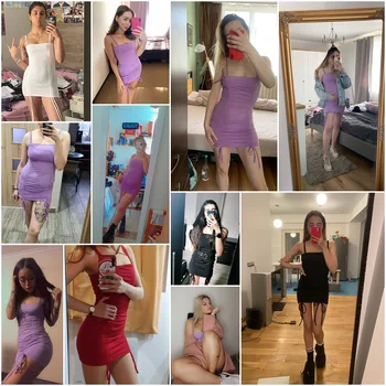 JULISSA MO Purple Sexy Summer Cami Straps Dress Women Drawstring Bandage Bodycon Dresses Backless Club
