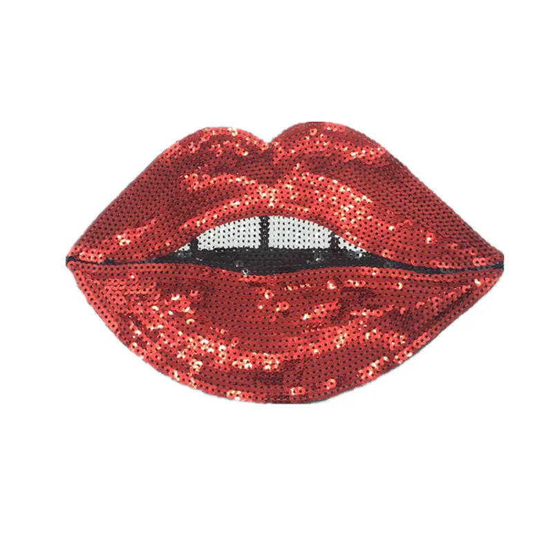 

Big red lip embroidered cloth with beads embroidered armbands DIY clothing decoration accessories with adhesive can be ironed