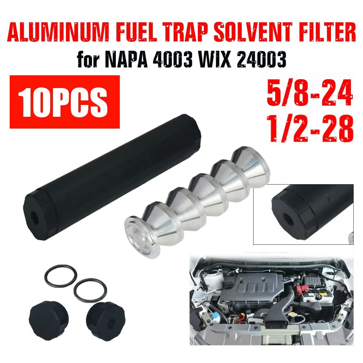 

Aluminum 1/2-28 or 5/8-24 Car Fuel Filter Car Solvent Trap 1.75''OD+5Pcs 1.375'' D Cell Storage Cups FOR NAPA 4003