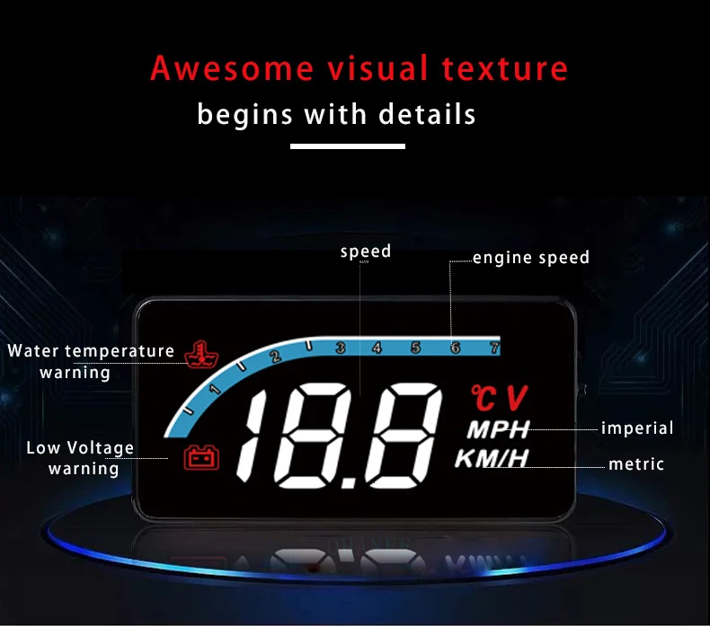 Универсальный автомобильный Hud Дисплей вождения компьютера A100 плюс OBD 2 лобовое стекло цифровой двигатель скорость проектор температура воды