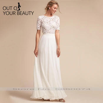 

2020 New Evening Dress White O-neck Simple And Elegant Lace Mid-sleeve Splicing Floor-length High Waist Dress Usually Wearable