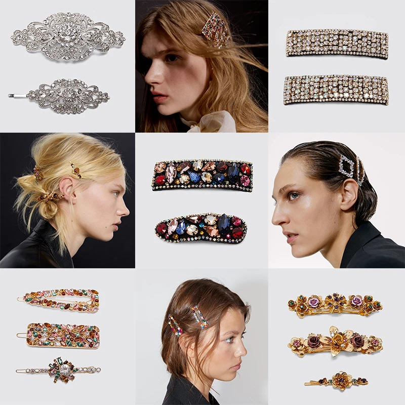 Новинка 2020 Модные Винтажные шпильки для волос из блестящего стекла с кристаллами