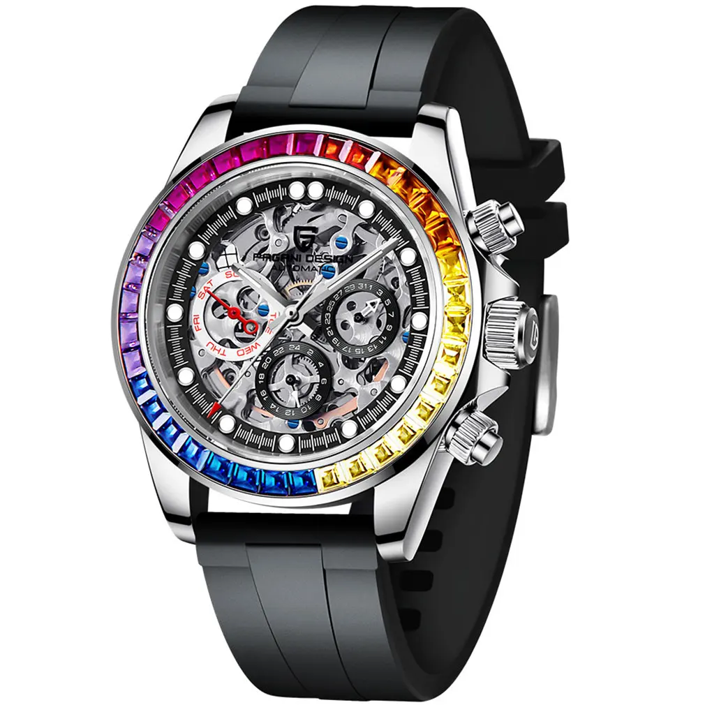 2021 New PAGANI DESIGN Mens skeleton Mechanical Watches Rainbow circle Luxury Automatic watch for men Diver Wrist Watch sapphire 