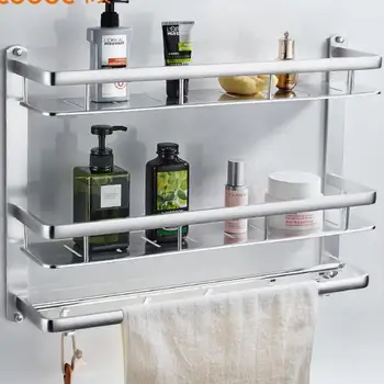

Towel rack space aluminum double towel rack bathroom shelf bathroom wall mount bathroom hardware pendant